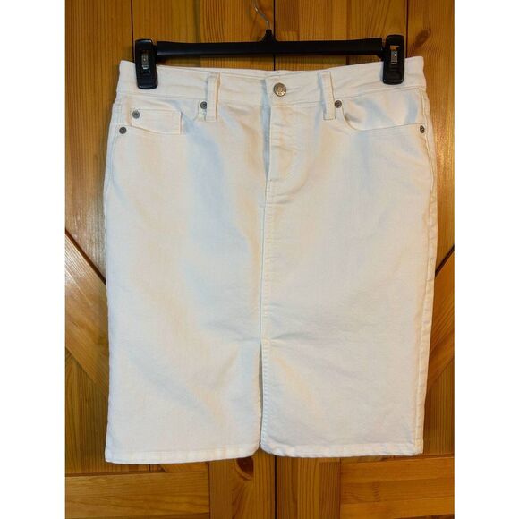 Vintage Gap White Front Zip Pencil Jean Skirt Pockets Front Slit Size 12 (8897) - Picture 1 of 4